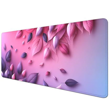 Pink Mouse Pad Desk Mat Large Gaming Mouse Mat Desk Pad,Big Mousepad with Stitched Edge Non-Slip Rubber Base for Office School Home (27.5X11.8 in) - color: pink leaf