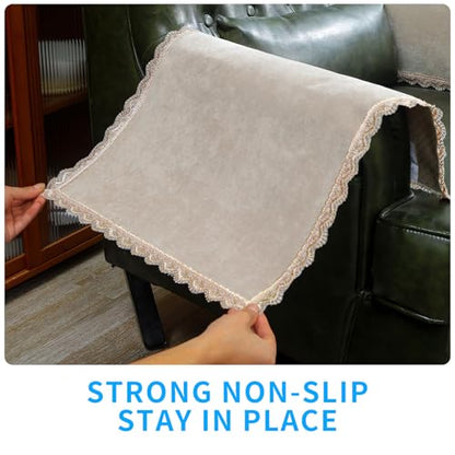 MINJIATEX Couch arm Covers,Non-Slip lace Sofa arm Covers Set of 2 Washable Sofa armrests Cover for Living Room Recliner Chair arm Cover Protectors for Leather armrest (YC-Khaki) - color: Yc-khaki