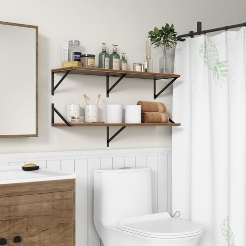 36"W x 10"D Floating Shelves, 10 Inch Deep Walnut Floating Shelves, Farmhouse Rustic Deep Wall Shelves for Home Decor, Wide Large Floating Shelf for Bathroom, Living Room, Kitchen, Study Room - color: Walnut, size: 36"W x 10"D