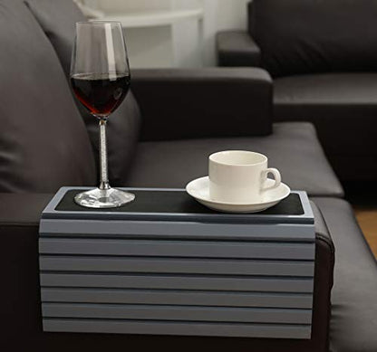 GEHE Couch Arm Tray Table, Flexible/Foldable Sofa Arm Tray, Couch Armrest Table Cup Holder Great for Drinks Snacks Remote Control, Portable Side Table and Anti-Slip Bottom - color: Gray