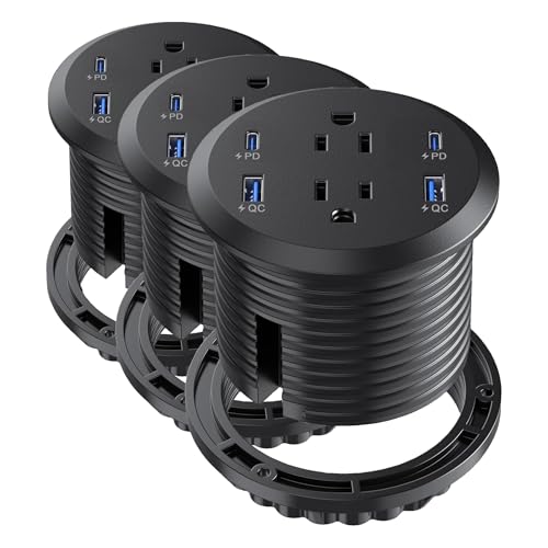 Jgstkcity Desktop Power Grommet, 65W USB C Fast Charging Port, Flush Mount Recessed Power Strip 3inch Hole,2 Outlets,4 USB Ports, Countertop Outlet (Black, 65W USB Port) (Pack of 3) - color: Black, size: 1 PCS-65W USB Port (Pack of 3)