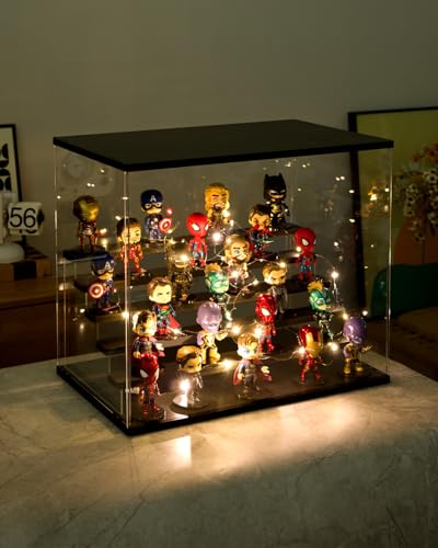 Clear Acrylic Display Case with Light , 6 Tier Display Box Stand Assembly Dustproof Protection Showcase for Collectibles Action Figures (Black 6 Tier L 19.7*12.6*16.5in；50×32×42cm) - color: Black With Light, size: 6 Tier L 19.7*12.6*16.5in；50×32×42cm