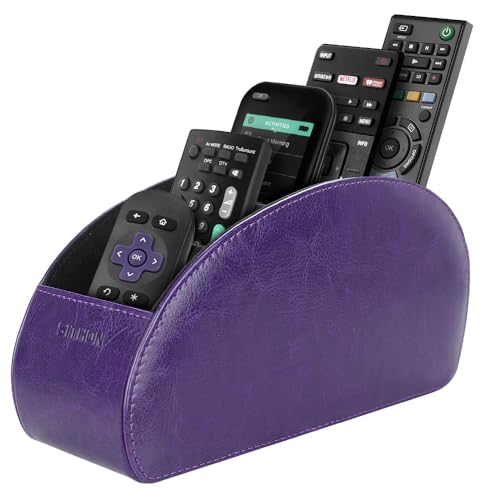 SITHON Remote Control Holder with 5 Compartments - PU Leather Remote Caddy Desktop Organizer Store TV, DVD, Blu-Ray, Media Player, Heater Controllers, Purple - color: Purple, size: Small