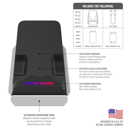 Foamy Lizard PS5 Controller Charger v2.0 Console & Wall Mount for Playstation 5 EDGE & DualSense Fast Charging Station Hanging Dock, Headphone Hook, LED, Overcharge Protection (PS5 White+Black) - color: PS5 White+Black