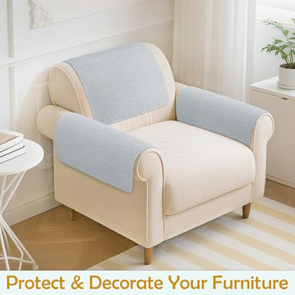 Couch Arm Covers, Waterproof Armrest Cover for Sofa, Loveseat, Armchair, Non-Slip Recliner Arm Cover, Sofa Arm Covers, Headrest Cover, Arm Chair Covers Set of 2 (Silver, 26"×26") - color: Silver, size: 26" x 26" - 2 pcs