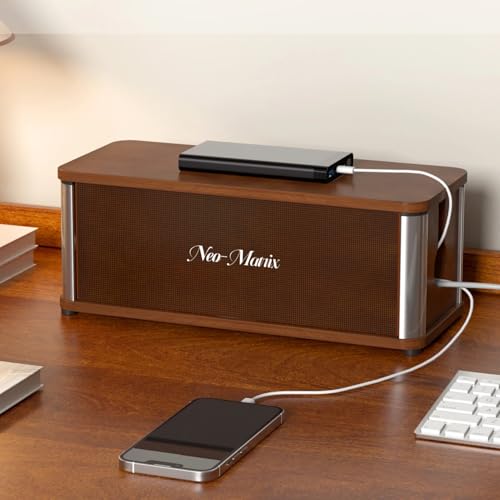 Delamu Wooden Cable Management Box, Retro-Inspired Cord Organizer Box for Home Office, Large Cord Hider Box Hides Floor Cord and Power Strips, Floor Cord Covers, 14.3" x 6.0" x 5.5", Dark Brown - color: Dark Brown