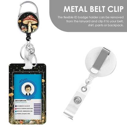Mushroom Lanyards for ID Badge, Lanyard ID Card Holder with Retractable Reel Clip and Keychain, Vertical Identity Badge Cover Case Protector for Teacher Nurse Women Men Black - color: Mushroom-black