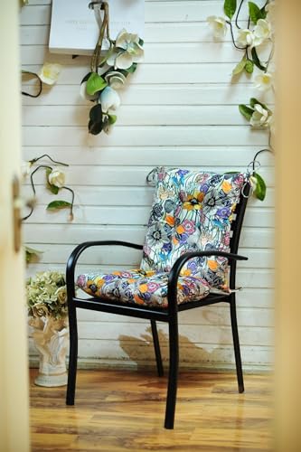 Patio Cushion, Rocking Chair Cushion, Tufted Pads, Set of Upper and Lower with Ties Pack of 2 (2 Sets) - Back 19"×16.5", Seat 16.5"×16.5" (Black Purple Flowers) - color: Black Purple Flowers