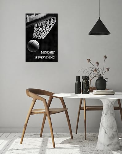 SKASNFAI Mindset is Everything Canvas Wall Art Basketball Poster Room Decor Inspirational Motivational Quotes Print Picture Framed for Boys Room Sports Themed Office Decor (16L x 24W) - color: Sports 02, size: 16"L x 24"W