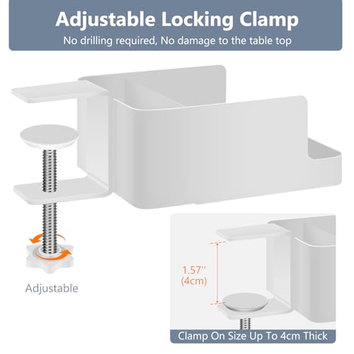 2-in-1 Clamp-On Cup Holder for Desk,Durable Metal Dual Storage for Phone & Mugs & Tea Bags & Pens，Space-Saving Gaming Desk Accessories,Table Top Organizer