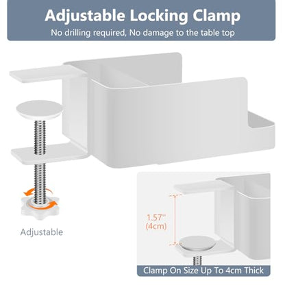2-in-1 Clamp-On Cup Holder for Desk,Durable Metal Dual Storage for Phone & Mugs & Tea Bags & Pens，Space-Saving Gaming Desk Accessories,Table Top Organizer