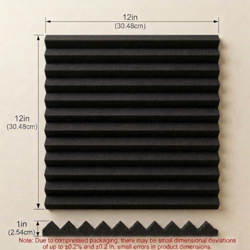 50 Pack Black 12 "X 12 "X1" Acoustic Panels Studio Soundproofing Foam Wedge Tiles(Accompanied By Double-Sided Adhesive Tape) - color: Black