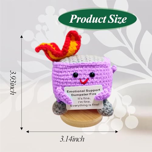Emotional Support Dumpster Fire - Positive Crochet Birthday Easter Basket Stuffers Essentials Gift for Women Men Girls Coworker Friend, Handmade Knitted Doll for Home Office Accessories Decor (Purple) - color: Purple