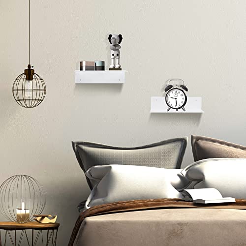 9 Inch Acrylic Floating Shelf No Drill Adhesive Wall Shelf Set of 4 for Funko Pop Storage, Floating Shelves Damage-Free Expand Wall Space for Living Room, Bathroom, Gaming Room, Office - White - color: White