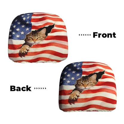 2 Pack Headrest Covers American Flag Head Seat Cover Accessories Funny Cat Pattern for Animal Lover - color: American Flag Red