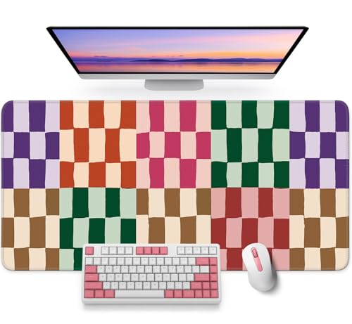 Large Mouse Pad for Desktop, Cute Desk Mat Pad Protector for Work & Gaming, Aesthetic Pretty Anti-Slip Laptop Blotter Cover for Office School Home Supplies, Checkered, 31.5" x 11.8" - color: K-Checkered, size: 31.5L x 11.8W inches