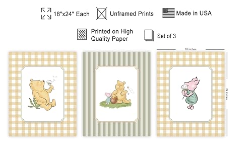 Monem Art 3-Piece Classic Characters Print - Pooh & Friends Poster - Nursery Art - Aesthetic Story Book Wall Design - Great Playroom or Kid's Room Decor - 18x24 UNFRAMED Wall Art - color: Style-14, size: 18"L x 24"W