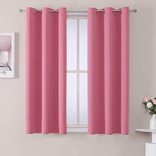 ChrisDowa Small Window Curtains 40 inches Long for Bedroom - Grommet Short Thermal Insulated Room Darkening Curtains for Kitchen (2 Panels, Pink, 29 x 40 Inch) - color: Pink, size: 29"W x 40"L (Pack of 2)