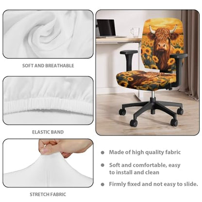 Highland Cow Office Chair Covers Stretchable Desk Accessories Universal Split Rotating Swivel Chair Slipcover Protector Computer Office Chair Seat Cover 2 Piece Office Gifts for Women Men - color: Highland Cow