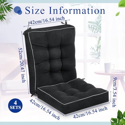 Juexica 4 Sets Outdoor Patio Cushions High Back Outdoor Chair Cushions Rocking Cushion Patio Fastness Chair Pads with Ties for Seasonal Indoor Home Office(Black) - color: Black, size: 16 x 16 x 3.5