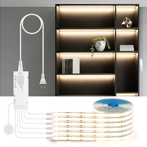 12V Under Cabinet Lighting Kit,3.3Ft 6-in-1 Self-Adhesive COB LED Strip Lights with 36W Adapter Touch Dimmable Led Shelf Lighting 4000k for Kitchen Counters Book Shelf Closet Showcase - color: Neutral White, size: 3.3Ft