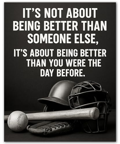 ZUKIY Baseball Self-Improvement Quote Poster - Motivational Wall Art for Boys Bedroom or Office - Sports Inspirational Print 8x10 Unframed - Baseball Wall Decor for Gym Dorm Classroom or Game Room
