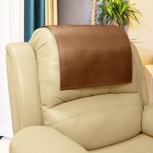 Non Slip Headrest Cover for Furniture Slipcovers,Faux Leather Headrest Protector for Recline Chair Vinyl Head Protector for Sofa,Theater Seat Cover for Home & Office 17x27 in, Brown - color: Brown