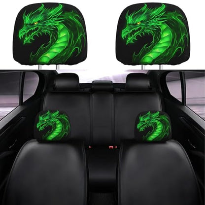 Dujiea 2 Pack Dragon Green Fire Car Headrest Covers, Universal Soft Car Seat Head Rest Protector, Vehicle Accessories Fabric Headrest Cover for Cars Vans Trucks - color: Dragon Green Fire