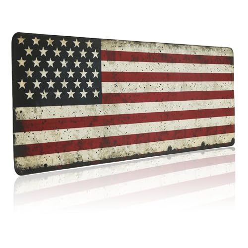 American Flag Gaming Mouse Pad, Large Mouse Pad for Desk Mat XL Mousepad, Stitched Edges Non-Slip Rubber Base Mouse Pads for Computers Laptop (USA Flag-Large-White) - color: USA Flag-Large-White