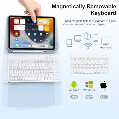 Keyboard Case for iPad (A16) 11th Gen 11 Inch 2025, iPad 10th Generation 10.9 inch 2022 with Pencil Holder, Wireless Keyboard and Slim Lightweight Soft Cover Auto Wake/Sleep, Blue - color: Blue
