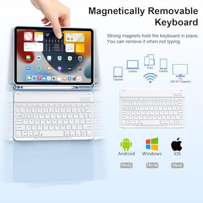 Keyboard Case for iPad (A16) 11th Gen 11 Inch 2025, iPad 10th Generation 10.9 inch 2022 with Pencil Holder, Wireless Keyboard and Slim Lightweight Soft Cover Auto Wake/Sleep, Blue - color: Blue