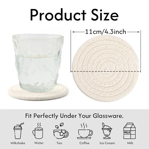 Coasters Set of 4 for Drinks, Cotton Woven 4 Colors Absorbent Boho Coasters for Home Decor Cups - Hot or Cold Drink Thickened (White) - color: White