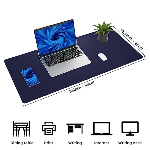AFIING Desk Mat, Blue, 35.4" x 17", Cork Desk pad Protector | Dual-Sided Cork & PU Leather, Waterproof, Non-Slip for Mouse Pad, Office, Home & Writing - color: Blue, size: 36" x 17"