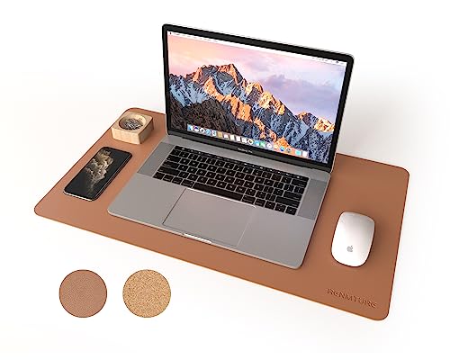 RENMTURE Dual-Sided Mouse Pad, Natural Cork & PU Leather Large Desk Pad for Office and Home Work, Desk Protector Non-Slip, Waterproof, Easy Clean (Brown, 23.6" x 13.7") - color: Brown, size: 23.6"x13.7"