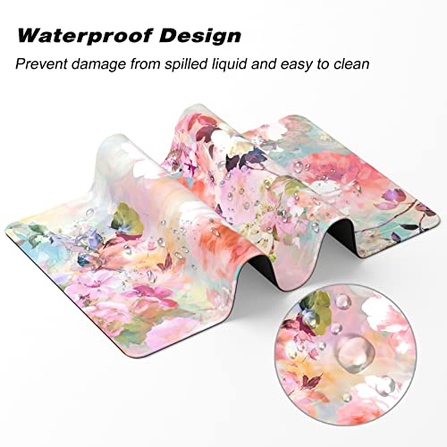 Extended Gaming Mouse Pad, XXL Large Desk Pad 30 x 14 Inch, Big Computer Keyboard Mousepad, Waterproof Mouse Mat with Stitched Edges and Non-Slip Base for Women Office Gaming, Flower - color: Flower