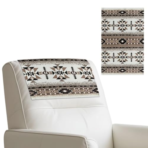 Aztec Brown Headrest Cover for Recliner Chair, Non-Slip Leather Sofa Headrest Cover, Scratch Resistant Furniture Head Protector for Kids and Pets, 2 Packs - color: Aztec Brown