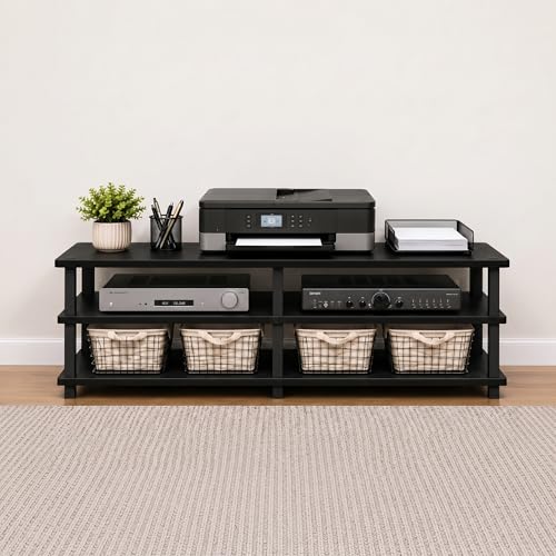 Furinno Turn-S-Tube No Tools 3-Tier Entertainment TV Stands, Dark Cherry and Black - color: Dark Cherry/Black, size: 55-inch No Tools