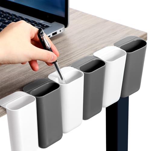 Resurhang 6 Pcs Monitor Pen Pencil Holders DIY Screen Pen Holder Computer Monitor Pencil Holder Desktop Accessories PP Self Adhesive Desk Organizer for Office Classroom Gadget Storage(Gray, White) - color: Gray, White
