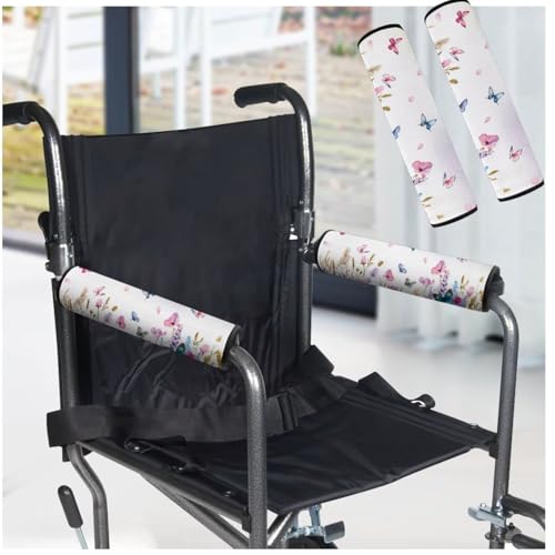 Wheelchair Armrest Covers Butterfly Floral Wheel Chair Accessories Adults 2 Pack Wheelchair Arm Pads for Office Transport Chair Pressure Relief - color: Butterfly Floral