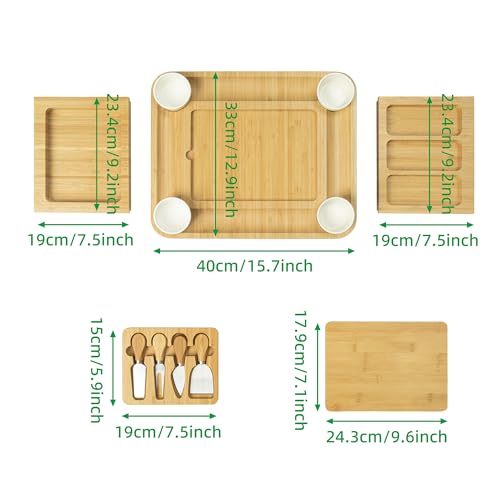 drmvalg Charcuterie Board Cheese Tray Set with Stainless Steel Knives, Slates and Bowls. Gift for Housewarming, Wedding Couple, Bridal Shower (CB002) - size: CB002