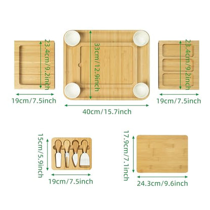 drmvalg Charcuterie Board Cheese Tray Set with Stainless Steel Knives, Slates and Bowls. Gift for Housewarming, Wedding Couple, Bridal Shower (CB002) - size: CB002