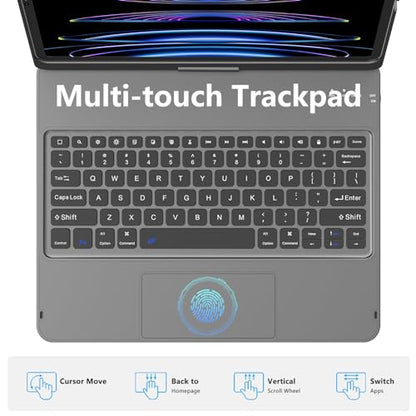 GGH Touch for iPad Keyboard Case Air 13 (M3 2025 / M2 2024) &12.9 iPad Pro (6th,5th,4th, 3rd Gen),360° Rotatable Protective Cover Multi-Touch Trackpad Keyboard Case with Pencil Holder - Grey - color: Grey