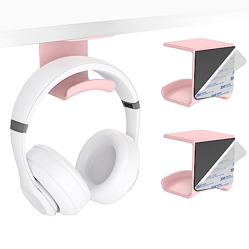 HomeMount Under Desk Headphone Holder - Adhesive Headphone Stand Hanger Table Mount for Most Headphones(Pink-2P) - color: Pink-2P