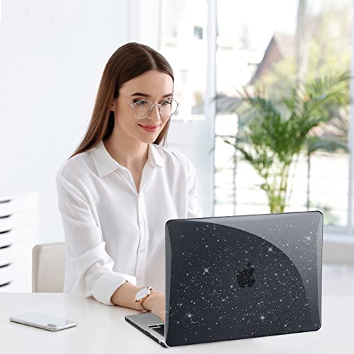 EooCoo Case Compatible with MacBook Air 13 inch M5 2026-2022 Release M4 M3 M2 A3449 A3240 A3113 A2681, Glitter Hard Shell&Keyboard Skin Cover&Screen Protector for Mac Air 13.6 inch, Sparkly Black - color: Glitter Black