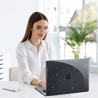 EooCoo Case Compatible with MacBook Air 13 inch M5 2026-2022 Release M4 M3 M2 A3449 A3240 A3113 A2681, Glitter Hard Shell&Keyboard Skin Cover&Screen Protector for Mac Air 13.6 inch, Sparkly Black - color: Glitter Black