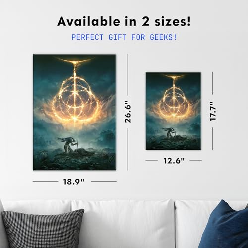 Displate Metal Poster ELDEN RING Wall Art M | Wall-safe magnetic mounting, no drilling or tools. Easy to mount, artwork, wall decor home living room, bedrooms, offices. - size: 17.7"L x 12.6"W