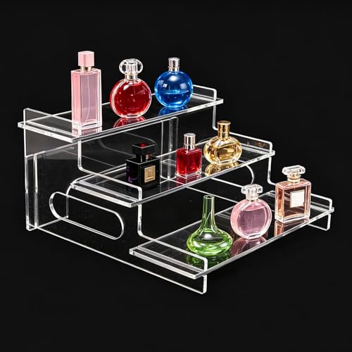 Clear Acrylic Display Risers – 3-Tier Shelf Stand for Cupcakes, Perfume, Figures, Collectibles & Desserts – Decorative Organizer for Party, Vanity, or Retail Display(Small) - size: Small