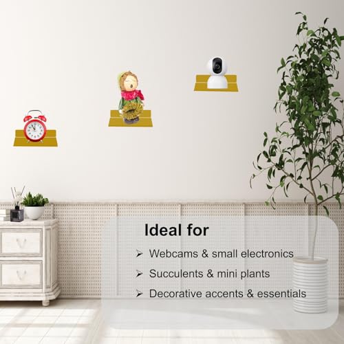 Small Floating Shelf –3mm Thick, 6.5 inch, Wall Shelf, Metal Floating Shelves for Echo, Cameras, Small Speaker, Wall Shelves for Bathroom, Living Room, Bedroom (Gold 1pcs) - color: Gold 1pcs