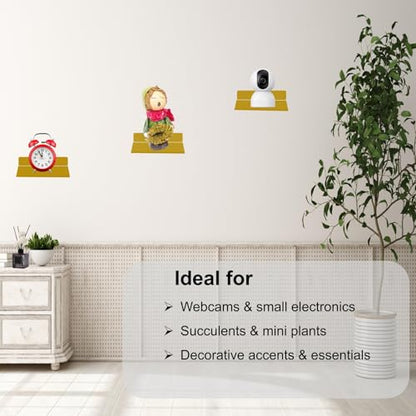 Small Floating Shelf –3mm Thick, 6.5 inch, Wall Shelf, Metal Floating Shelves for Echo, Cameras, Small Speaker, Wall Shelves for Bathroom, Living Room, Bedroom (Gold 1pcs) - color: Gold 1pcs