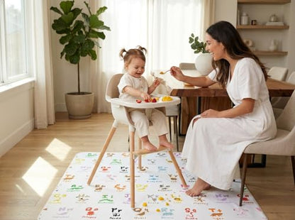 51" Splat Mat for Under High Chair/Arts/Crafts, WOMUMON Baby Washable Spill Mat Waterproof Anti-Slip Floor Splash Mat, Portable Play Mat and Table Cloth - color: Zoo Alphabets